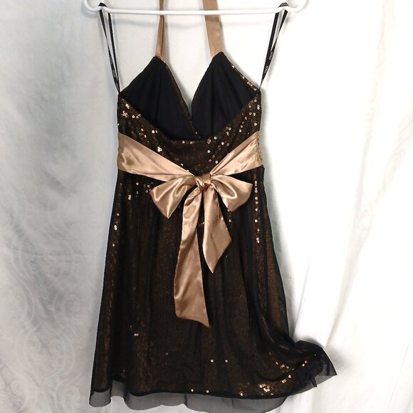 Gold & Black Halter Party Dress with bow at back - Picture 4 of 6